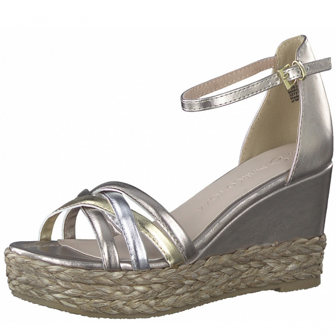Marco Tozzi Damen Keilsandalette In Rose Metalic Kombi Marco Tozzi Damen Keilsandalette In Rose Metalic Kombi
