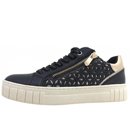 Marco Tozzi Damen Sportlicher Schnürer In Black Gold 085