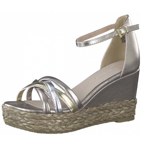 Marco Tozzi Damen Keilsandalette In Rose Metalic Kombi