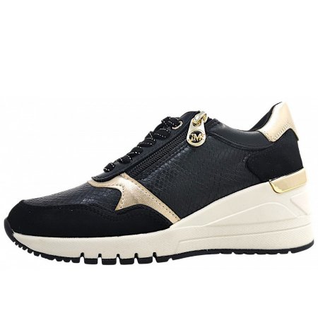 Marco Tozzi Damen Sportlicher Schnürer In Black/Gold 085