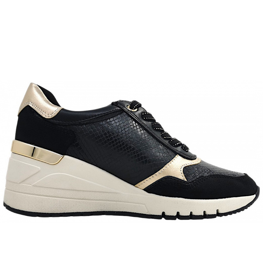 Marco Tozzi Damen Sportlicher Schnürer In Black/Gold 085